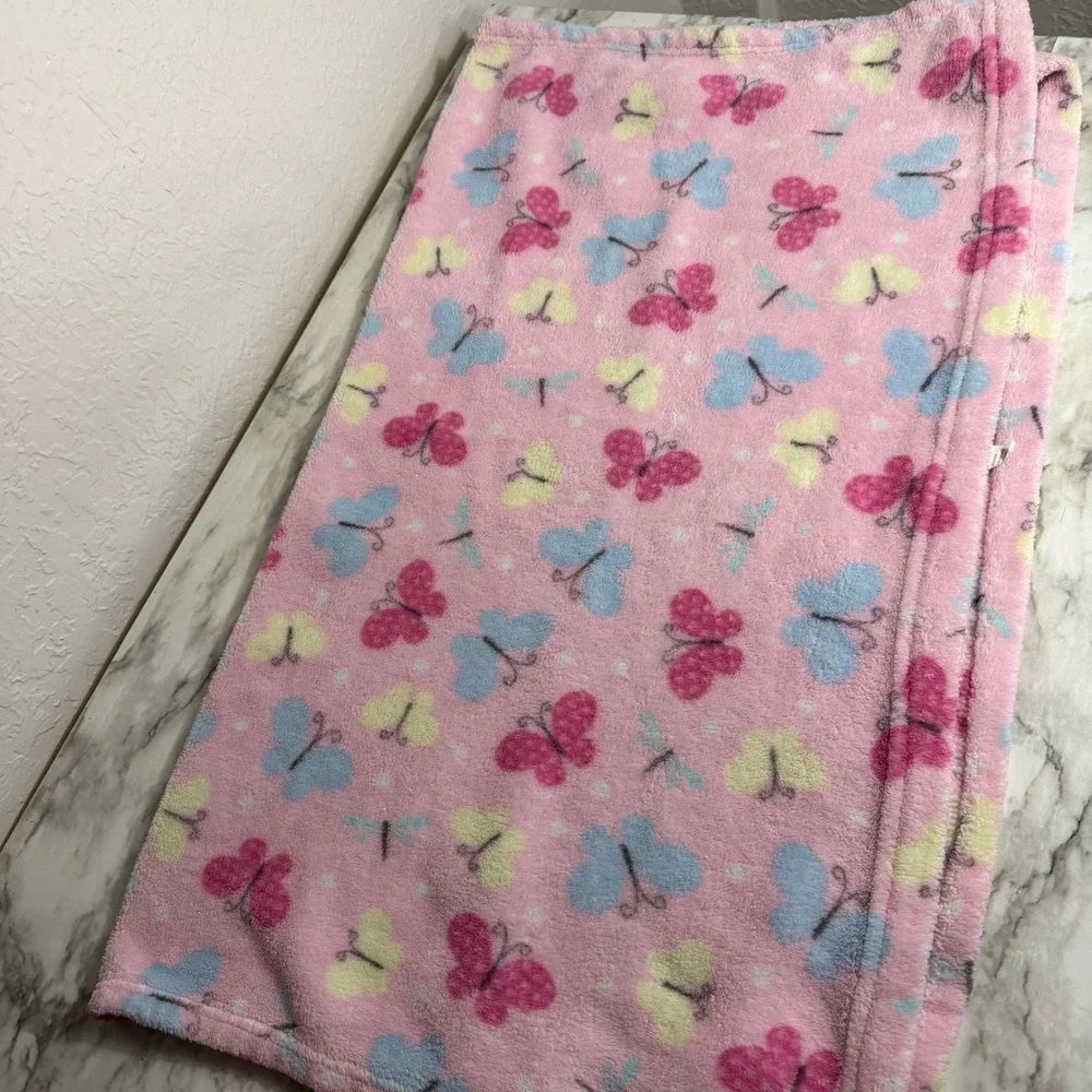 Parents Choice Pink Butterfly Dragonfly Plush Baby Blanket 30x36 Fleece Polka